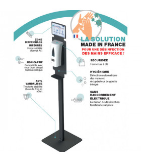 Station désinfection mains Yaliss blanc – Distributeur automatique 1 L sur pied Made in France